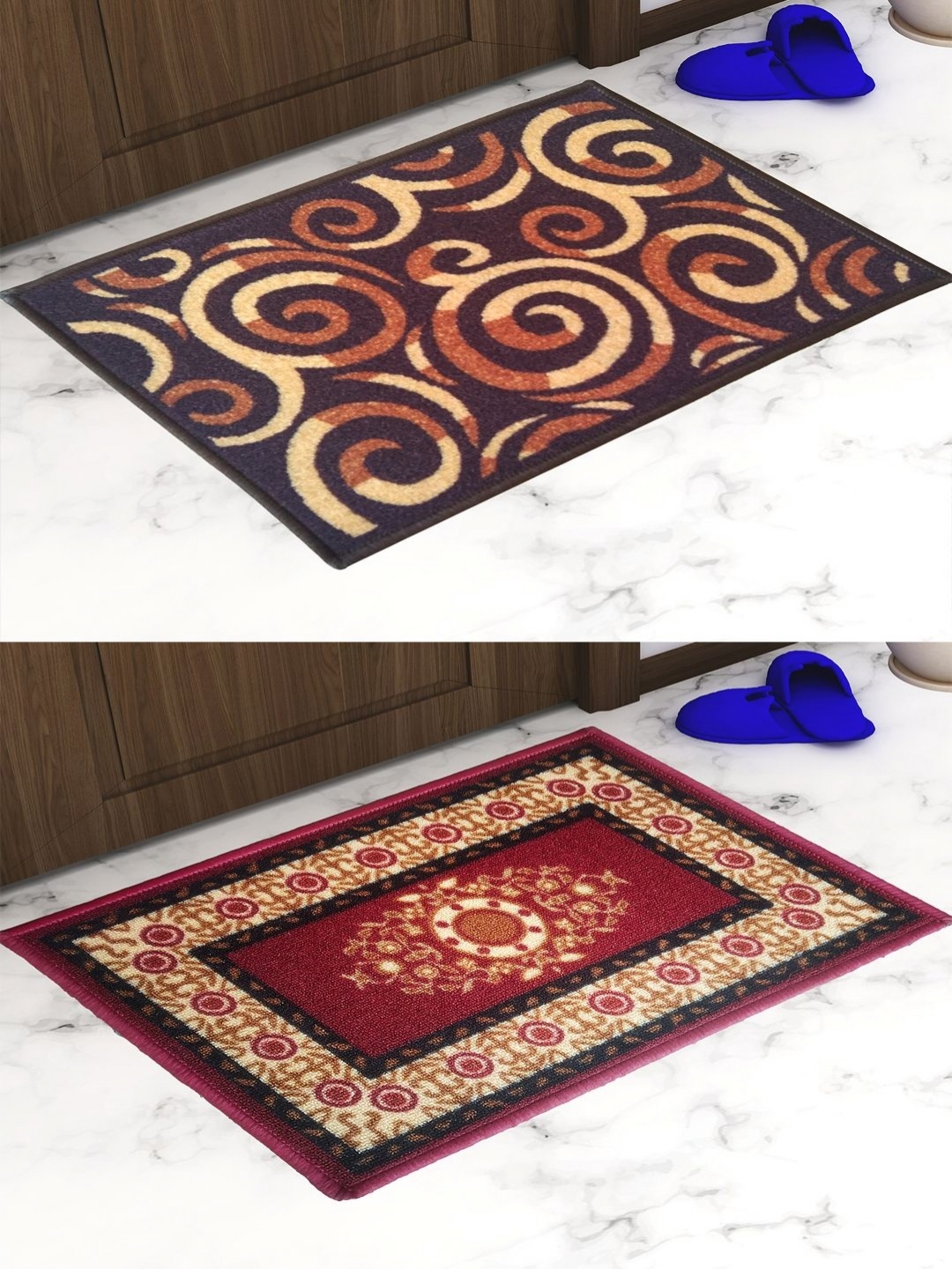 

Aura 2Pcs Beige Colored & Brown Printed Anti Slip Doormats