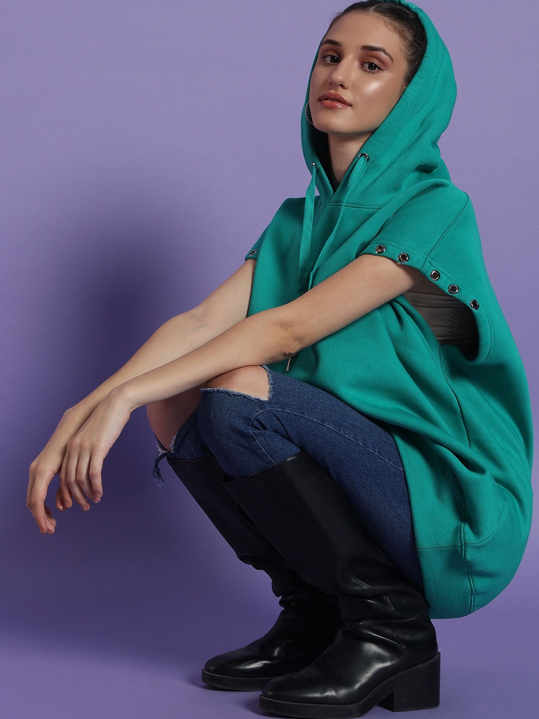 

PockMAN Women Solid Hooded Antimicrobial Sweatshirt, Green