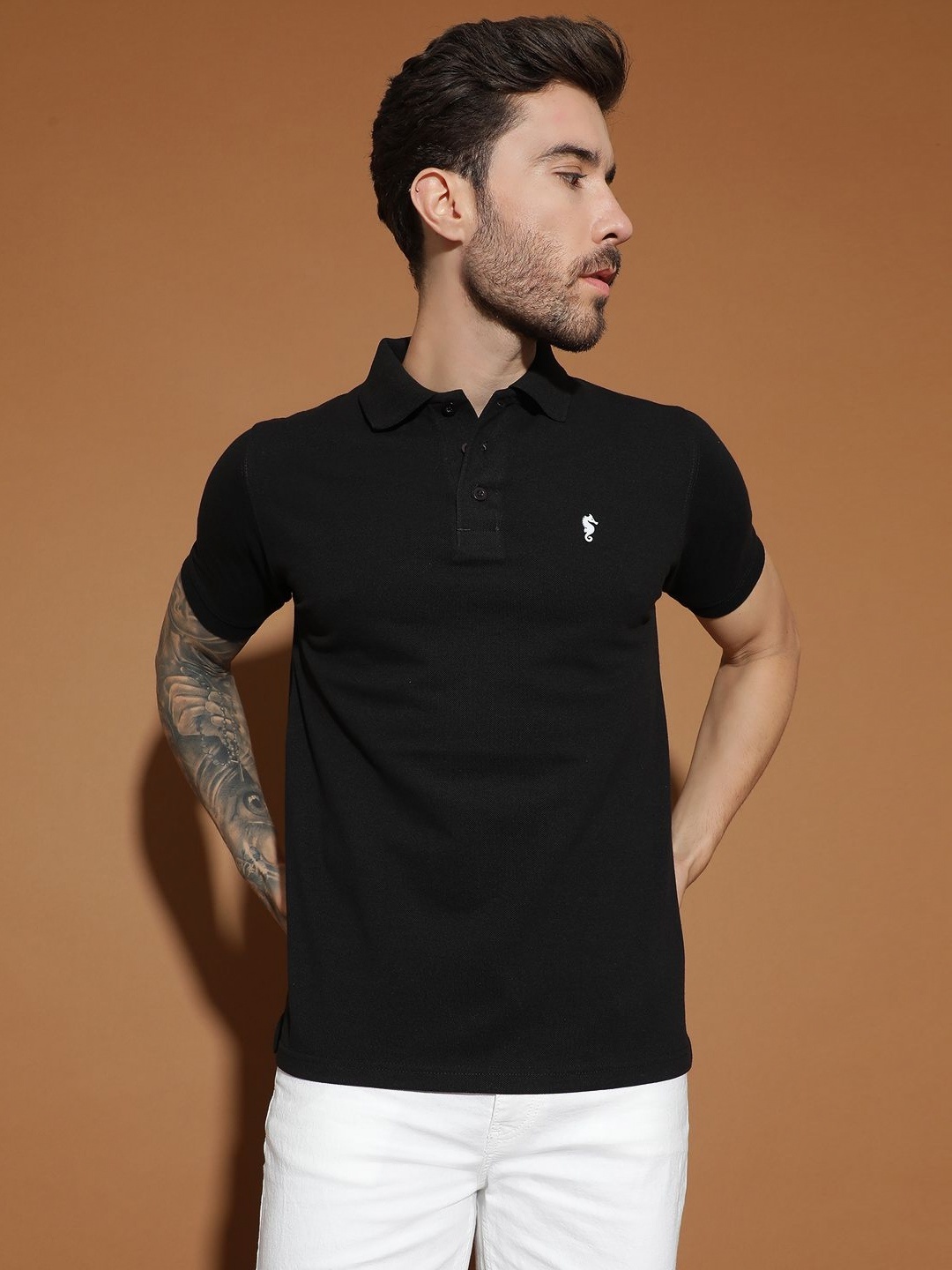 

EPPE Men Anti Odour Solid Polo Collar Cotton T-shirt, Black
