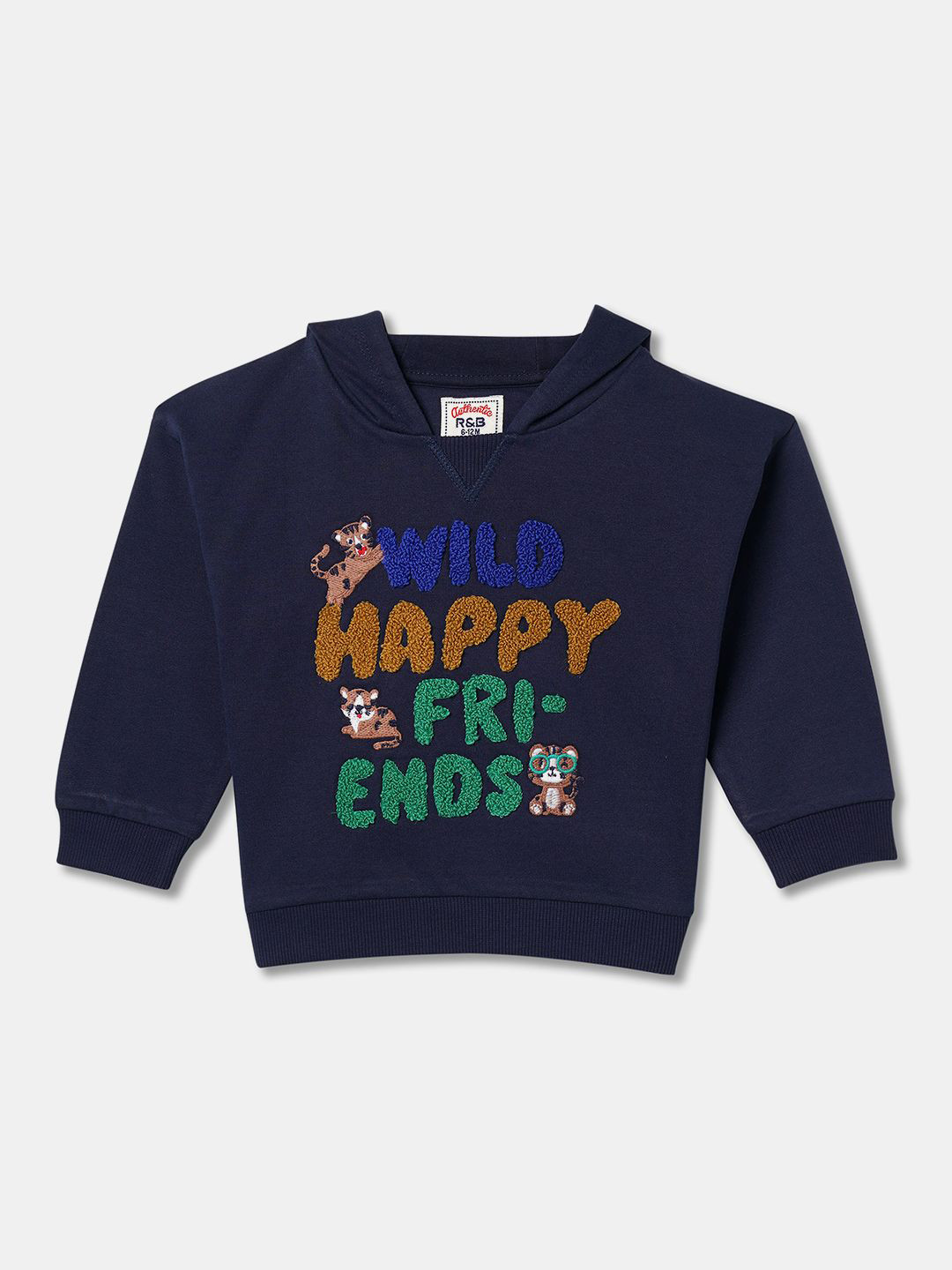 

R&B Boys Embroidered Typography Hooded Sweatshirt, Navy blue