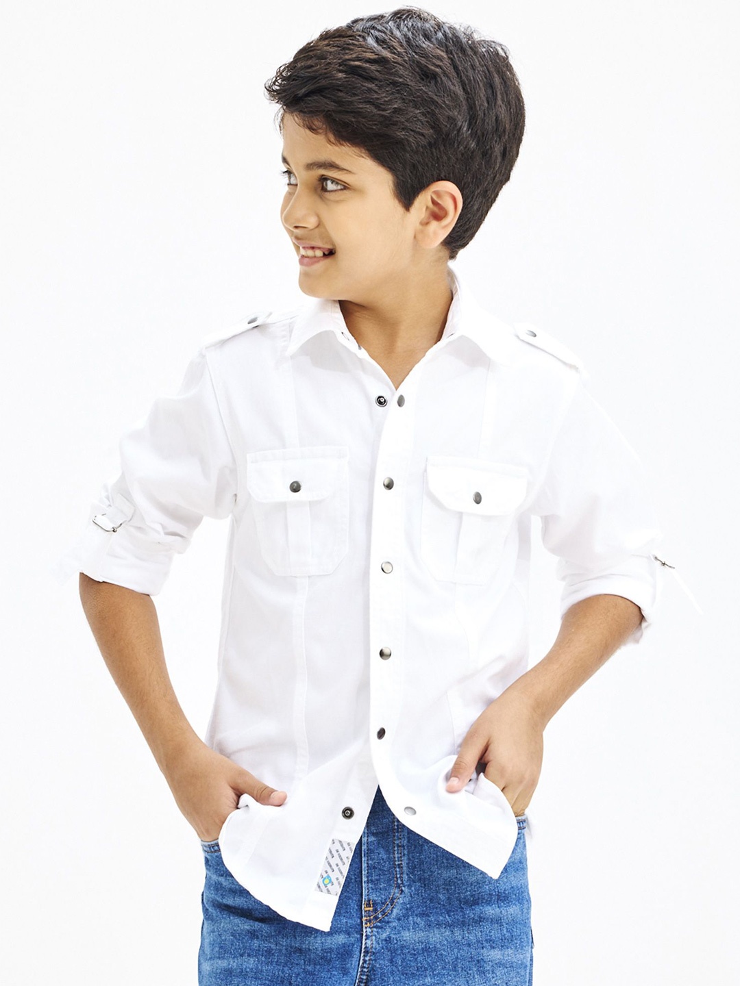 

NO MONDAYS Boys Relaxed Spread Collar Solid Cotton Casual Shirt, White