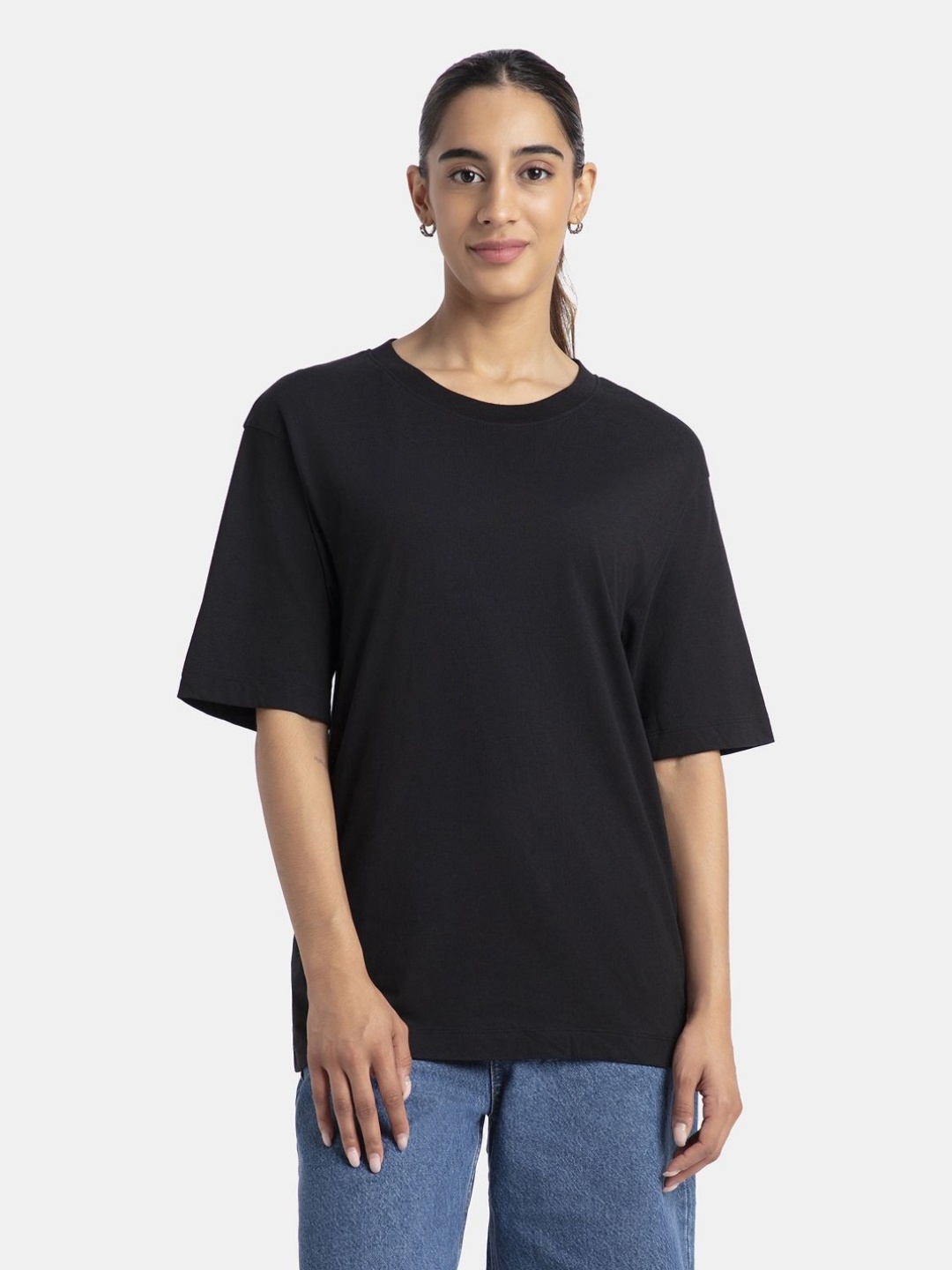 

Jockey Super Combed Cotton Oversized Tshirt with Drop Shoulder Styling-A156, Black