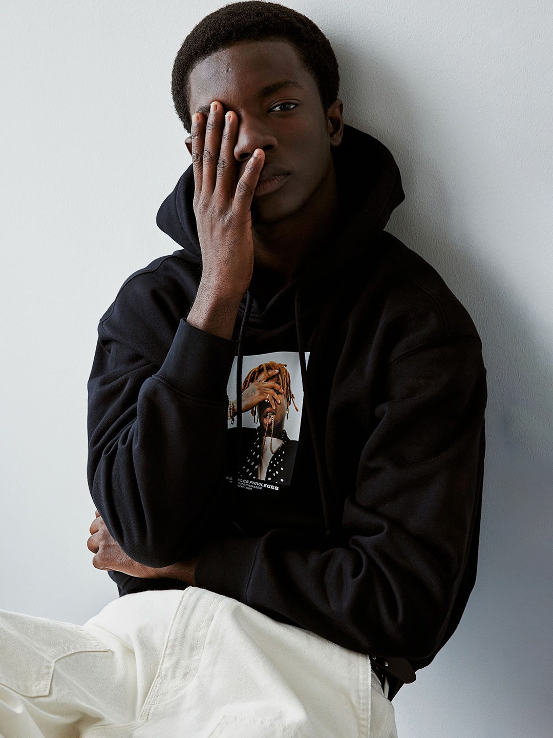 

H&M Loose Fit Printed Hoodie, Black