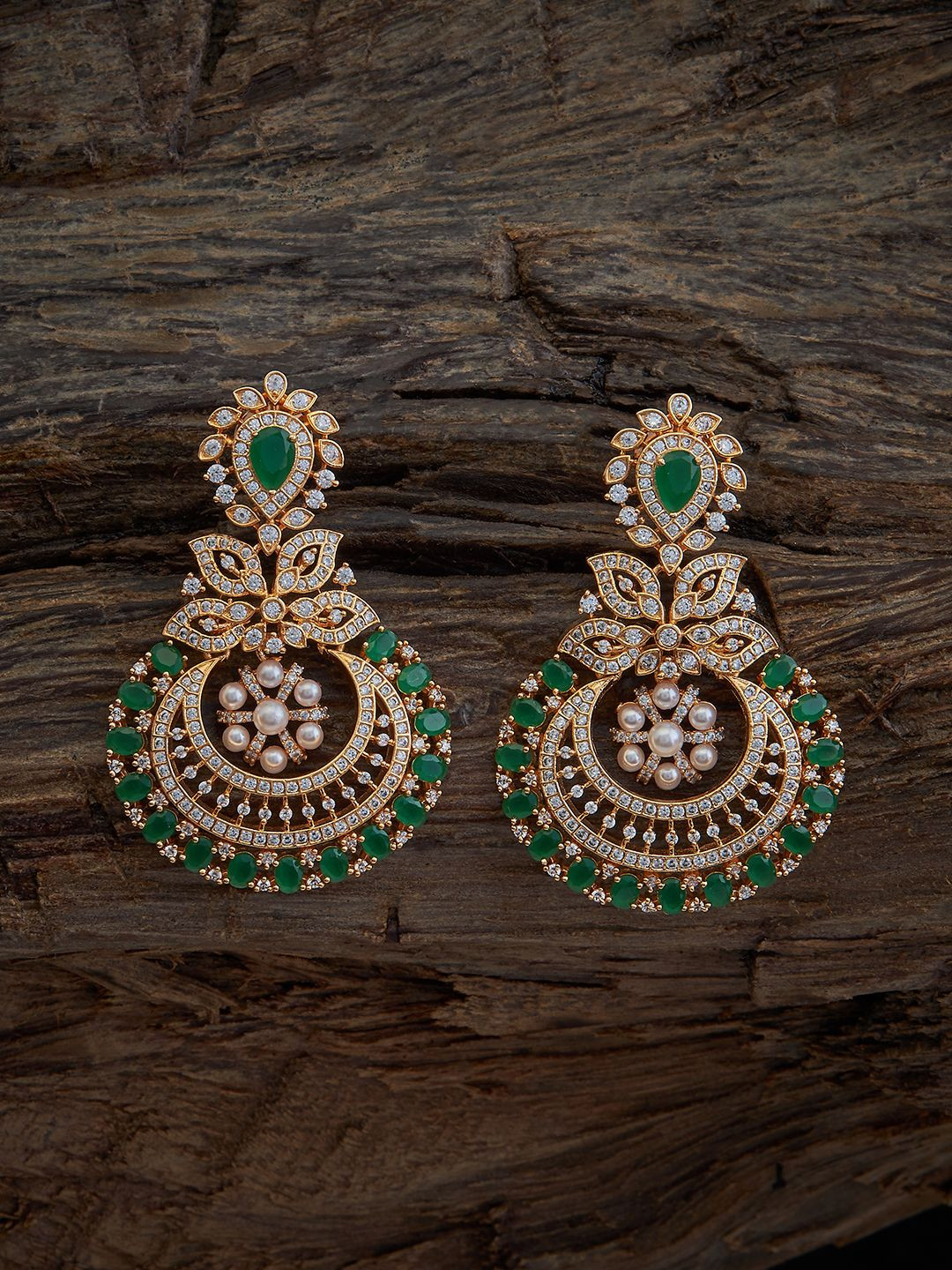 

Kushal's Fashion Jewellery Gold Plated Cubic Zirconia Crescent Shaped Chandbalis, Green