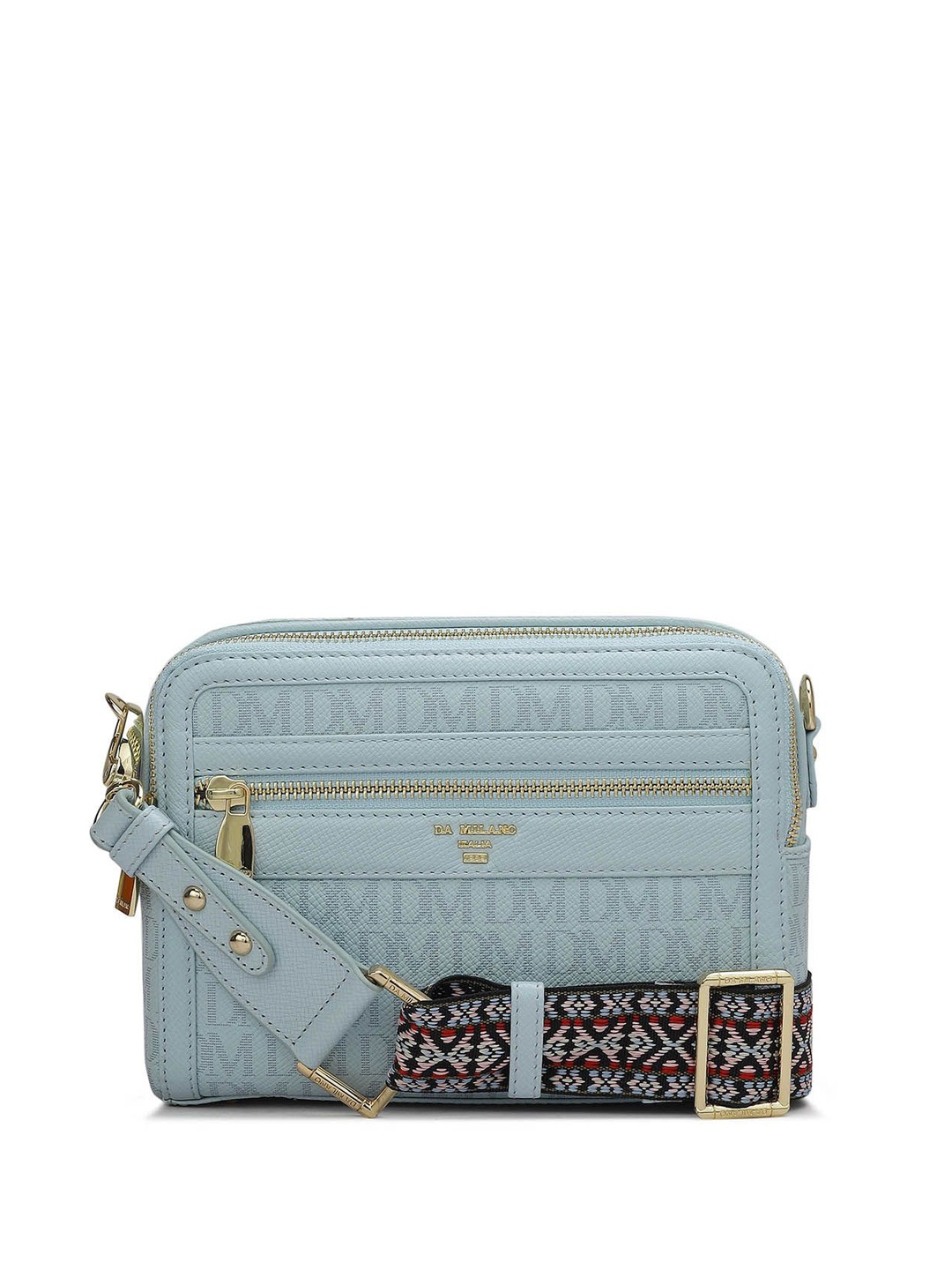 

Da Milano Textured Leather Sling Bag with Quilted, Blue
