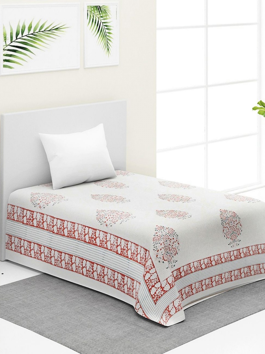 

Fabindia Rehmirh Red & Beige Floral Printed Cotton Double Bed Cover