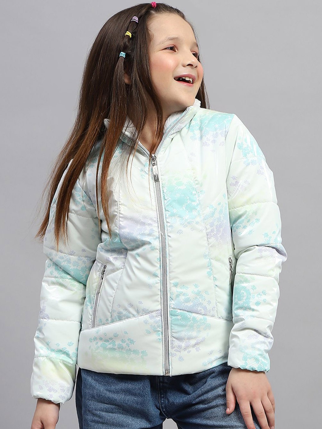 

Monte Carlo Girls Floral Printed Quilted Jacket, Green
