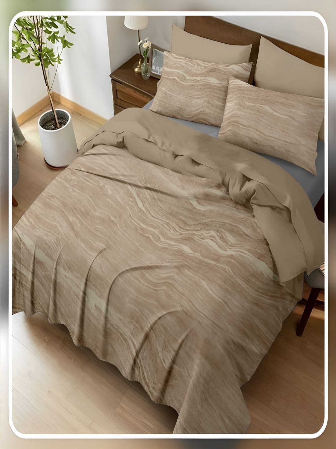 

tundwal's Brown & Off White 400 TC King Bedsheet with 2 Pillow Covers