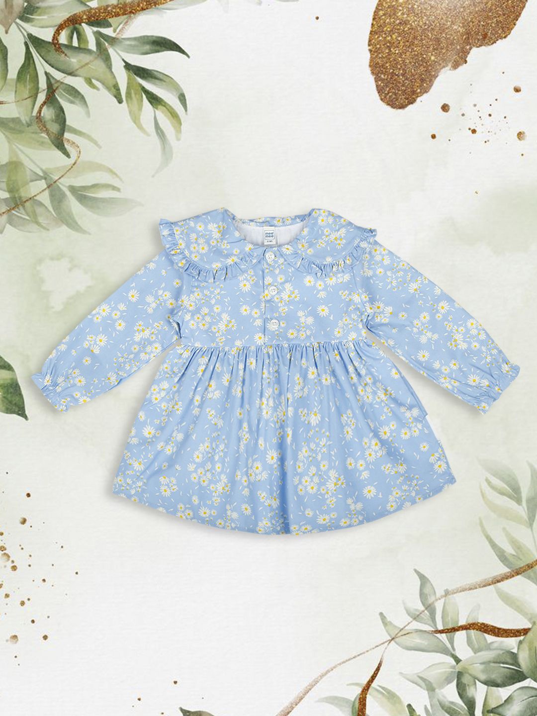 

MeeMee Kids-Girls Floral Printed Peter Pan Collar Fit & Flare Dress, Blue