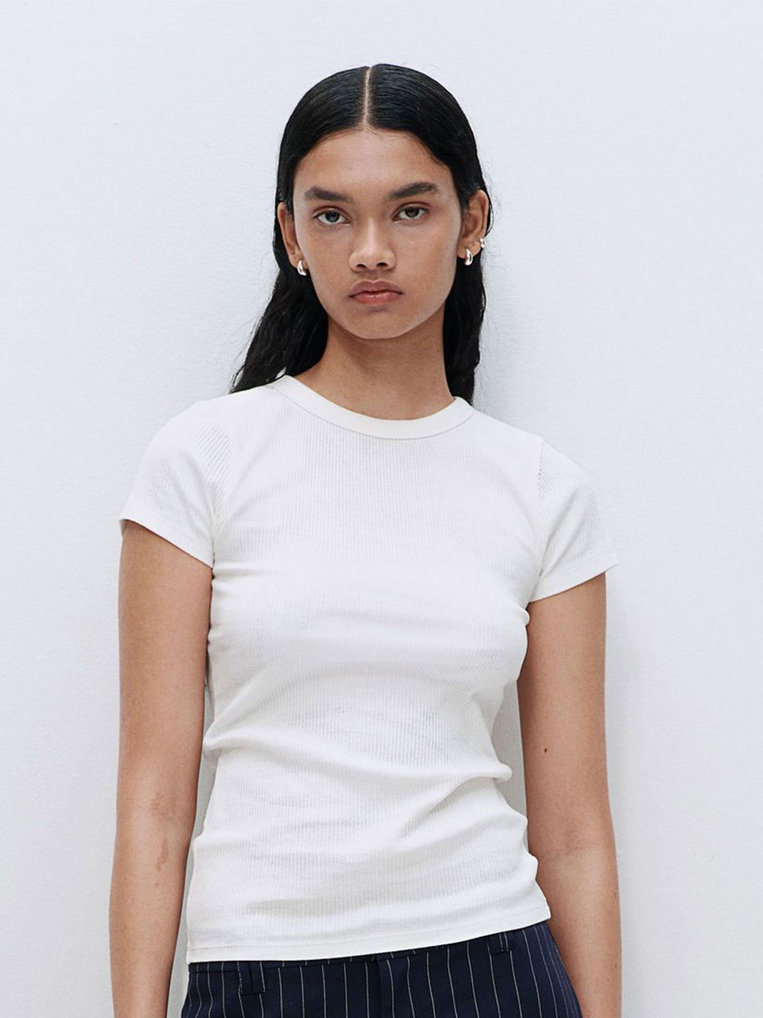 

H&M Ribbed T-Shirt, White