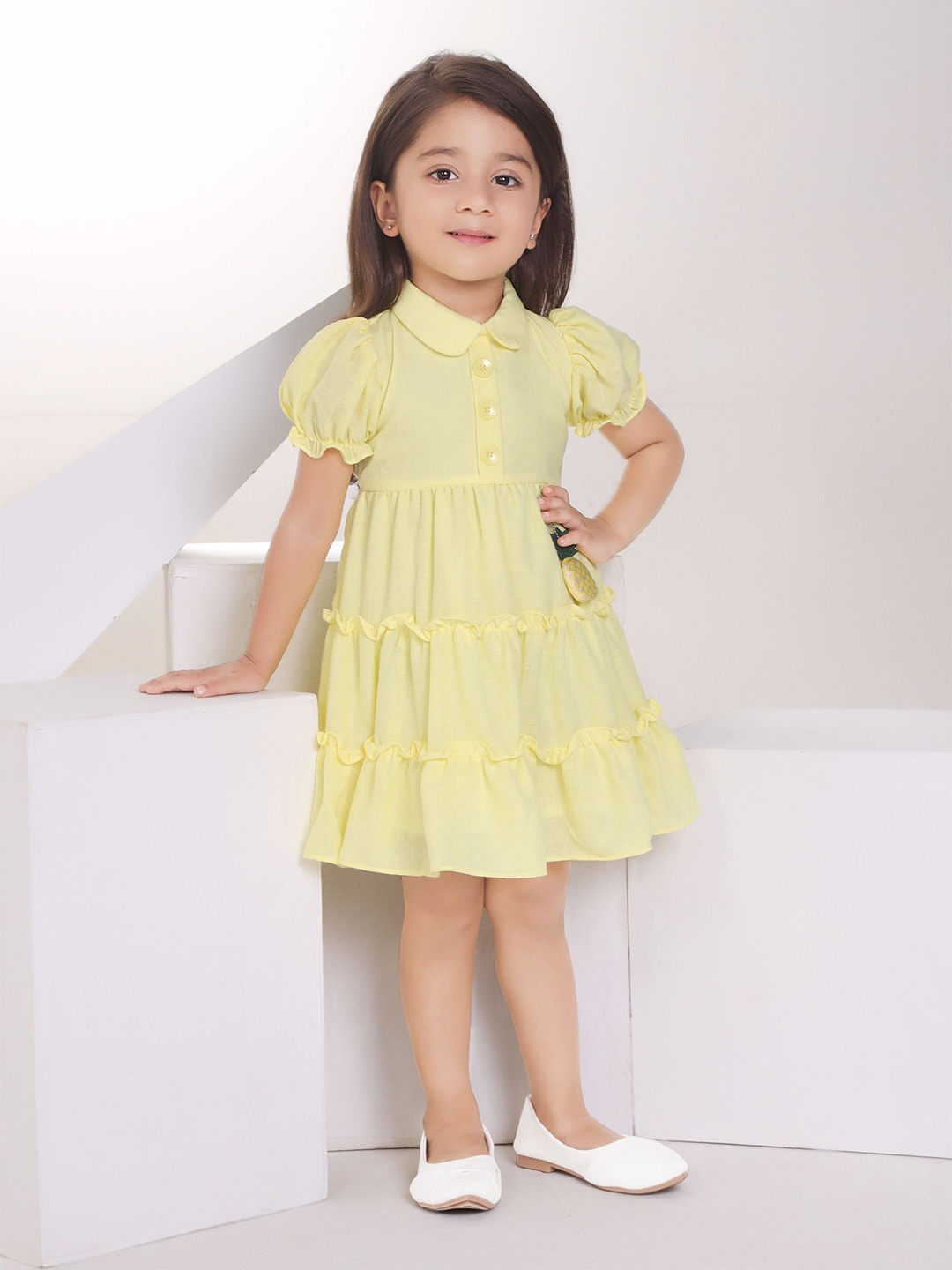 

Peppermint Girls Puff Sleeve A-Line Dress, Yellow