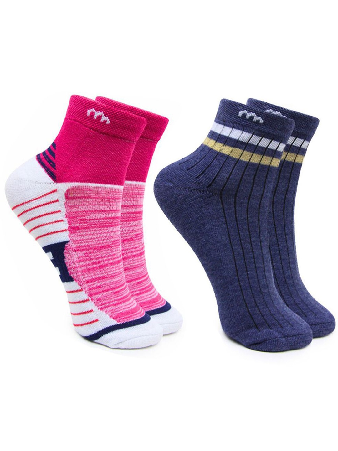 

BAESD Women Pack Of 2 Striped Ankle-Length Socks, Pink