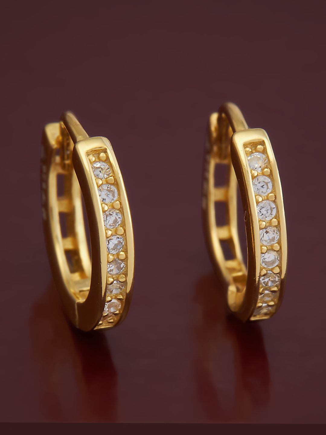 

Kushal's Fashion Jewellery 92.5 Pure Silver Gold-Plated Cubic Zirconia Hoop Earrings