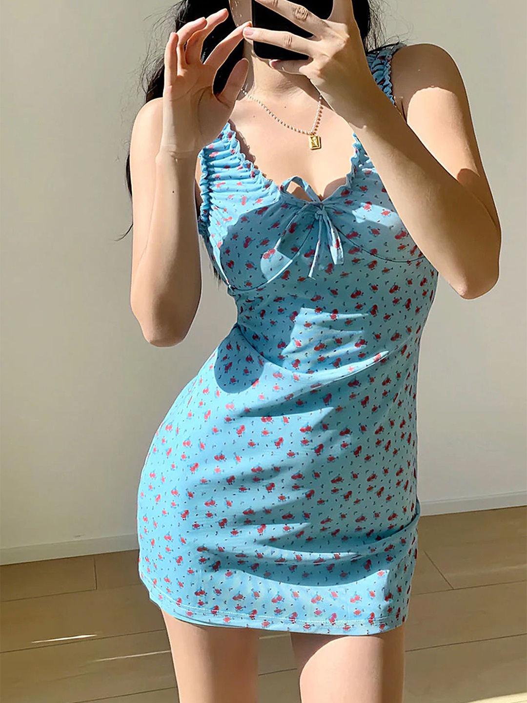 

LULU & SKY Floral Printed Off-Shoulder Sheath Mini Dress, Blue