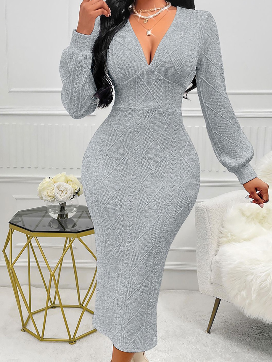 

StyleCast x Revolte Solid Bodycon Midi Dress, Grey