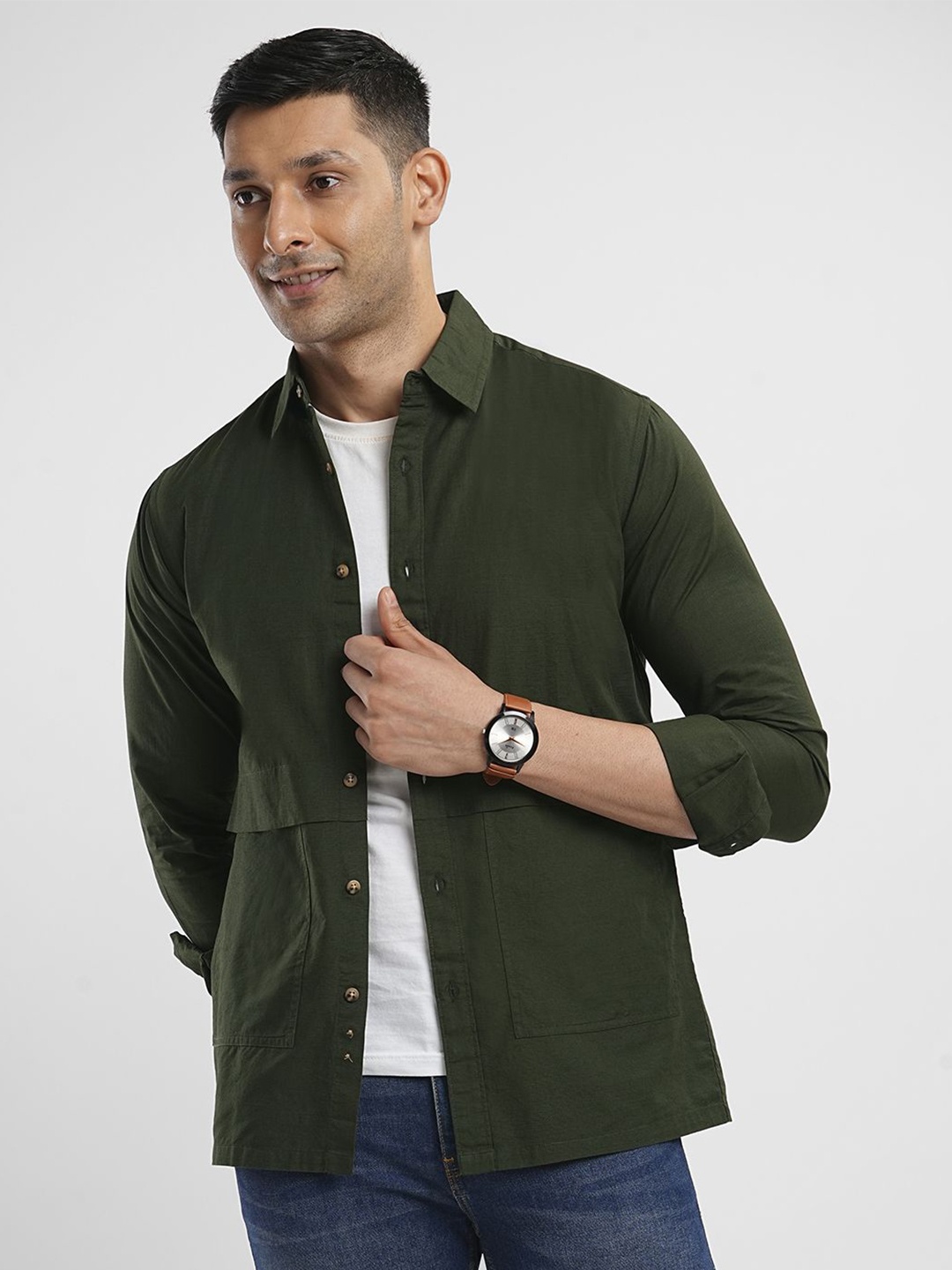 

Bombay High Men Slim Fit Opaque Casual Shirt, Green