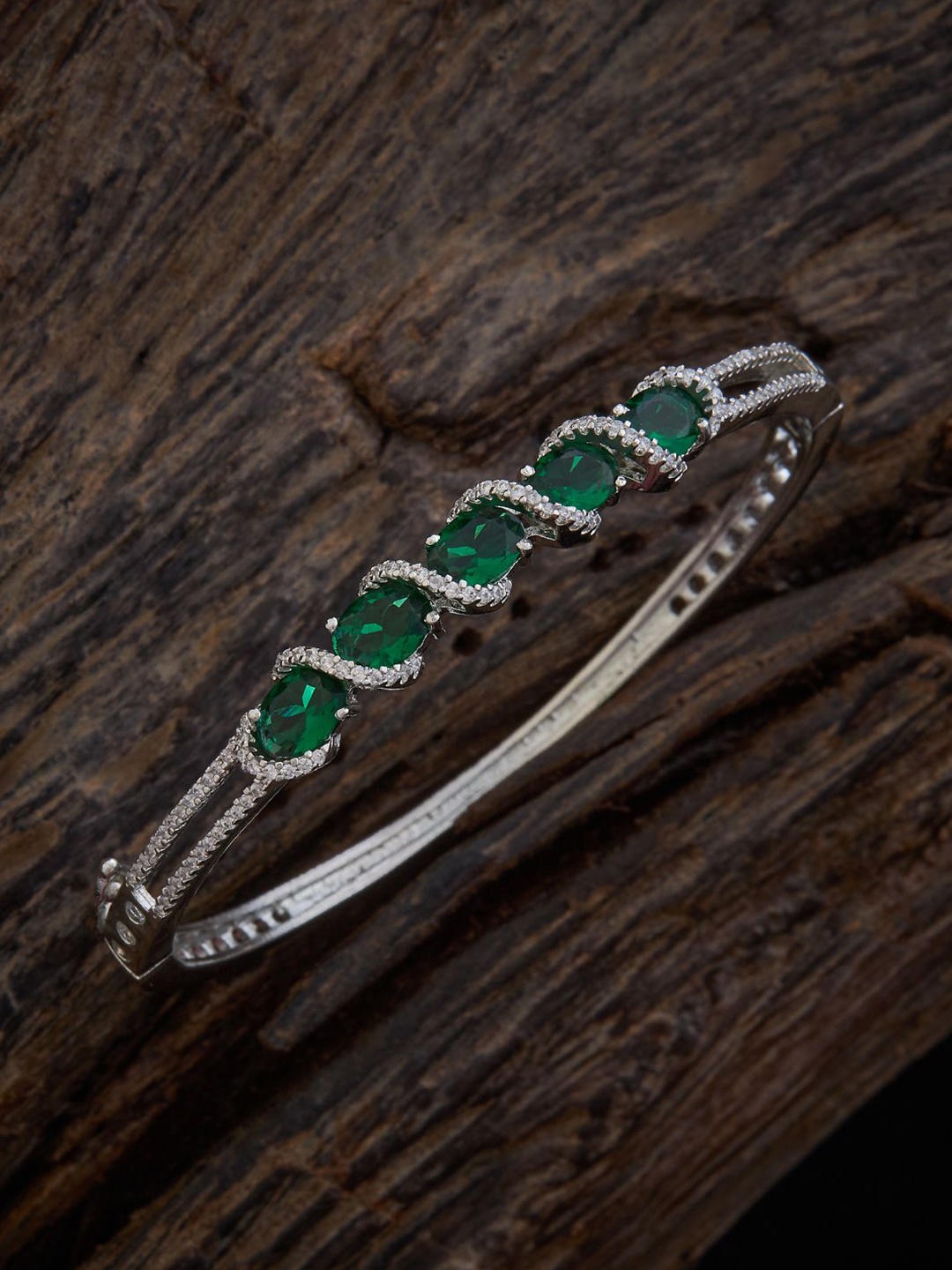 

Kushal's Fashion Jewellery Rhodium-Plated Cubic Zirconia Kada Bracelet, Silver