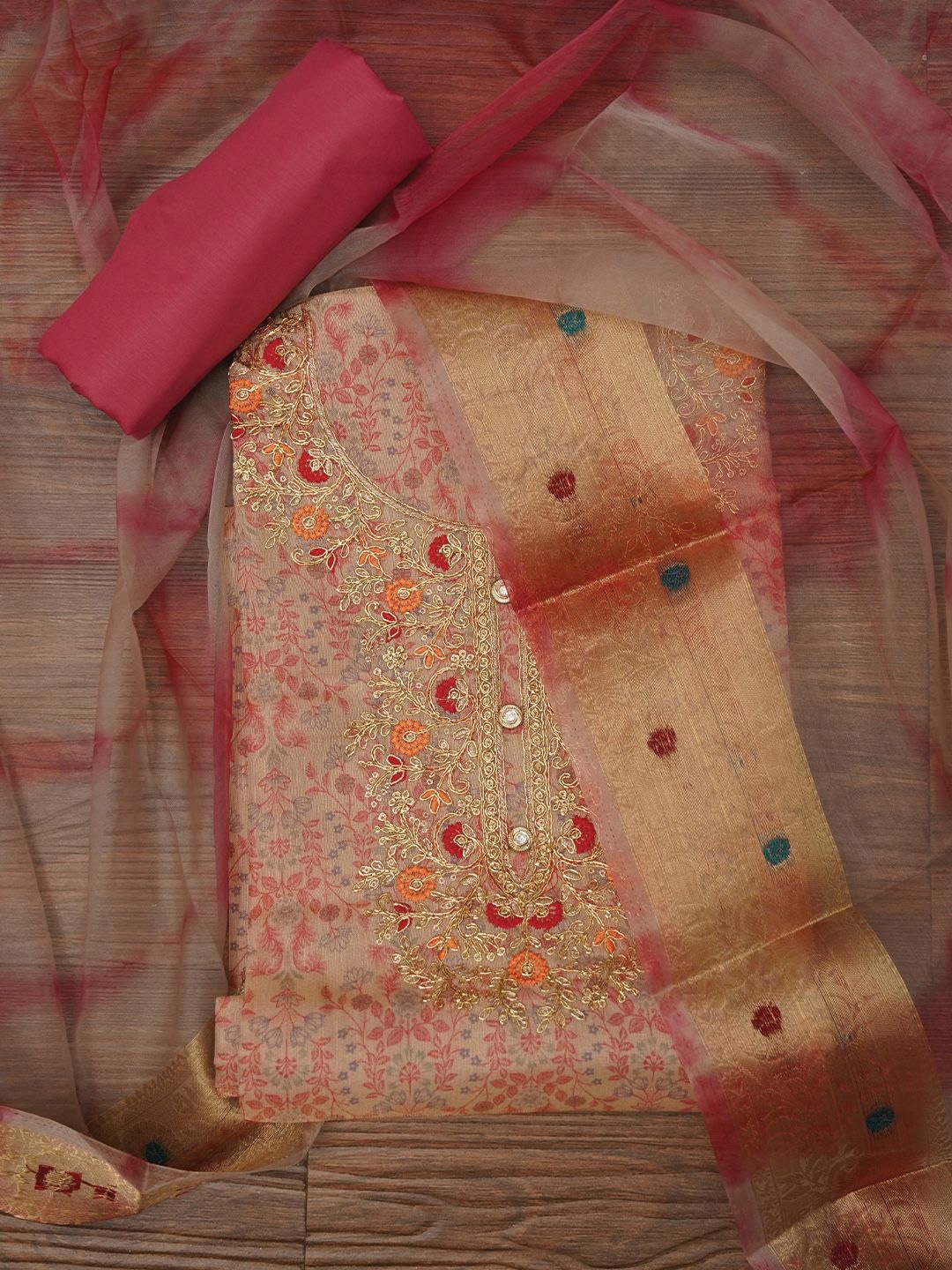 

Jaipur Kurti Embellished Organza Dress Material with Dupatta, Pink
