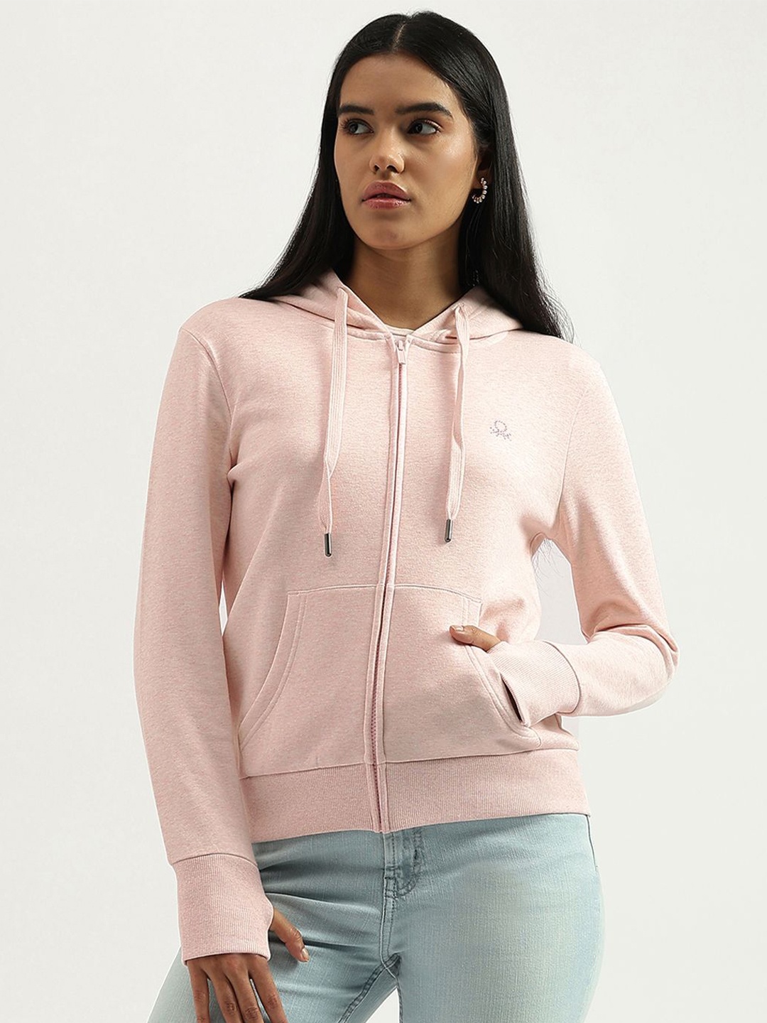 

United Colors of Benetton Women Solid Hooded Sweatshirt, Pink