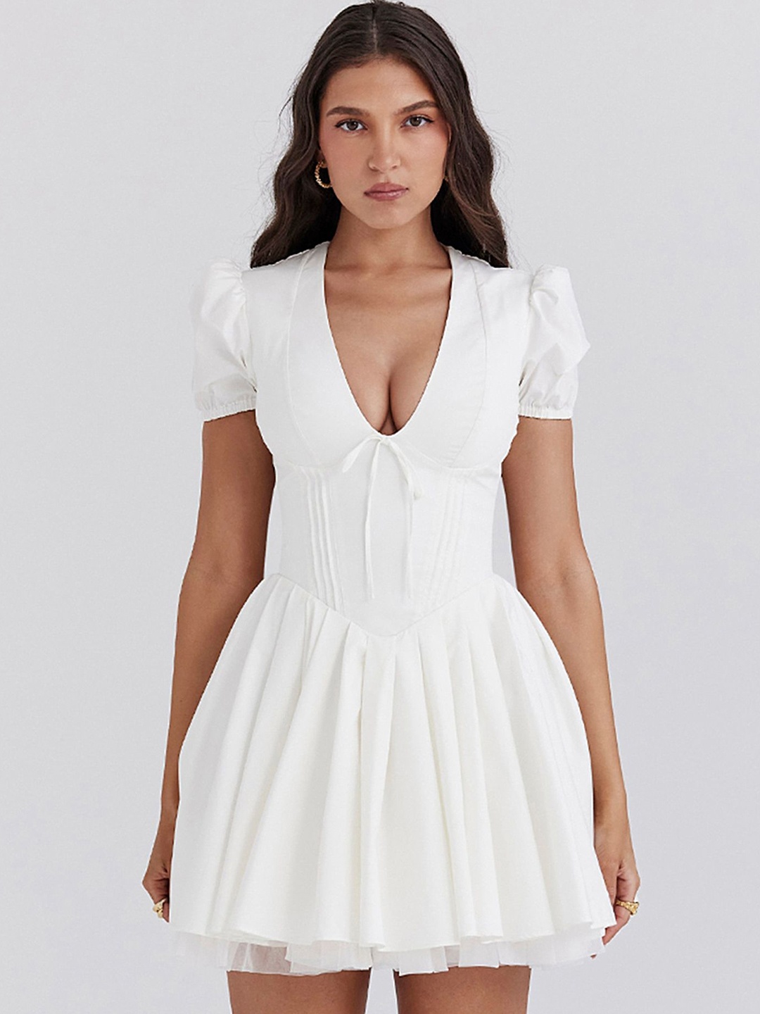 

LULU & SKY Puff Sleeve Corset Mini Dress, White