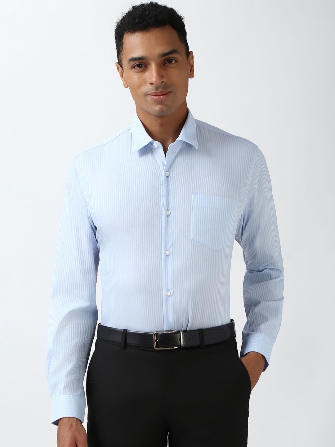 

Peter England Men Opaque Striped Formal Shirt, Blue