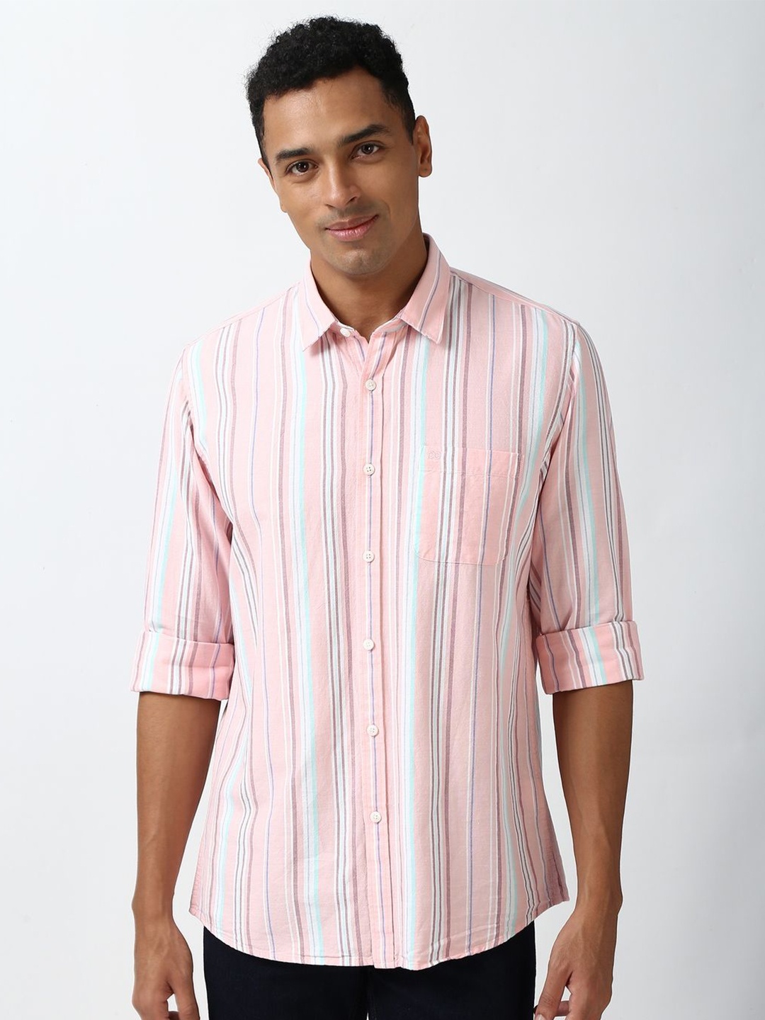 

Peter England Casuals Men Slim Fit Opaque Striped Casual Shirt, Pink