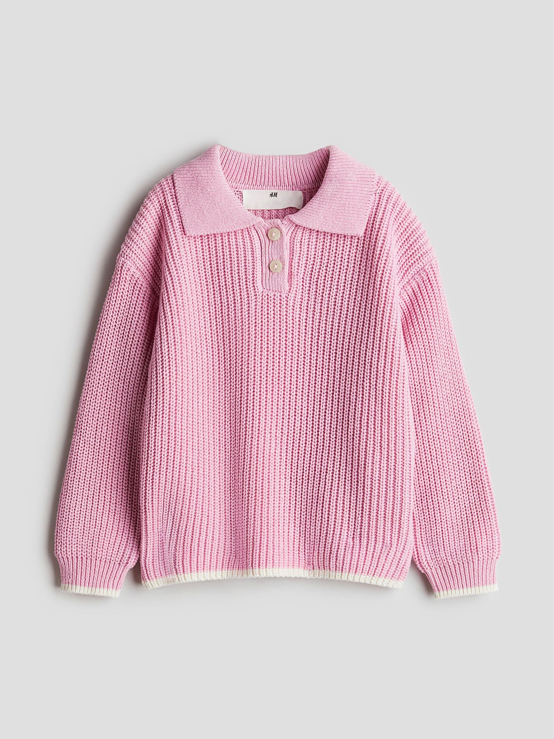 

H&M Girls Rib-Knit Polo Jumper, Pink