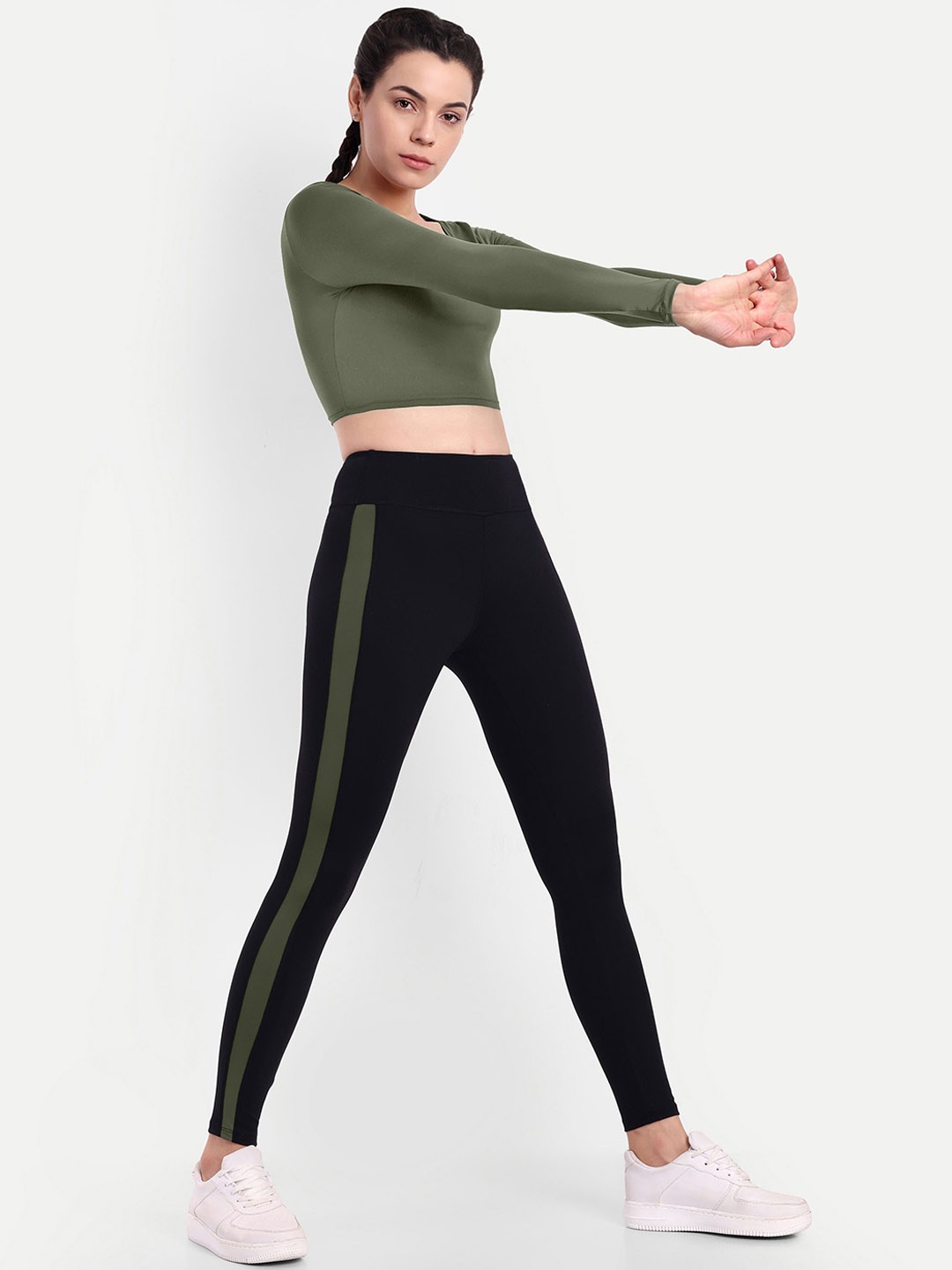 

So What Round Neck High-Rise Crop Top And Tights, Olive