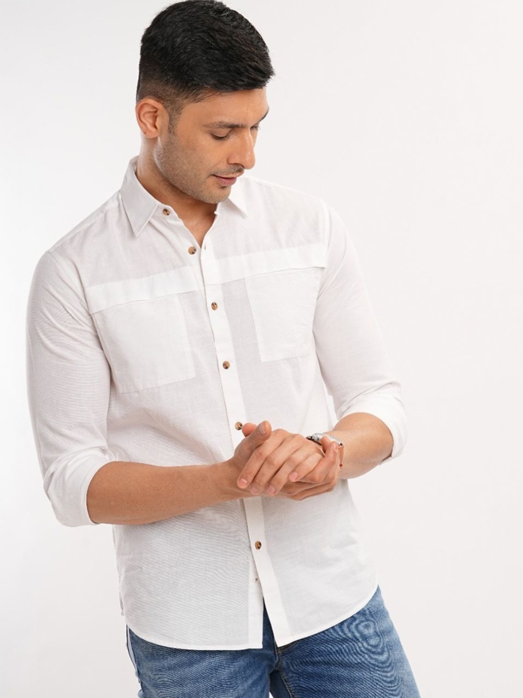 

Bombay High Men Slim Fit Opaque Casual Shirt, White