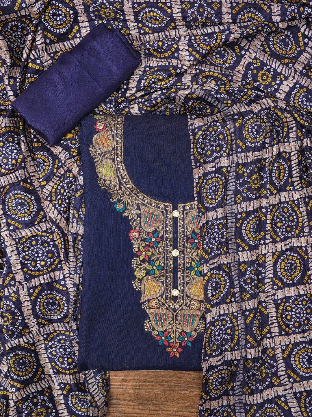 

Jaipur Kurti Unstitched Zari Silk Blend Dress Material With Dupatta, Blue