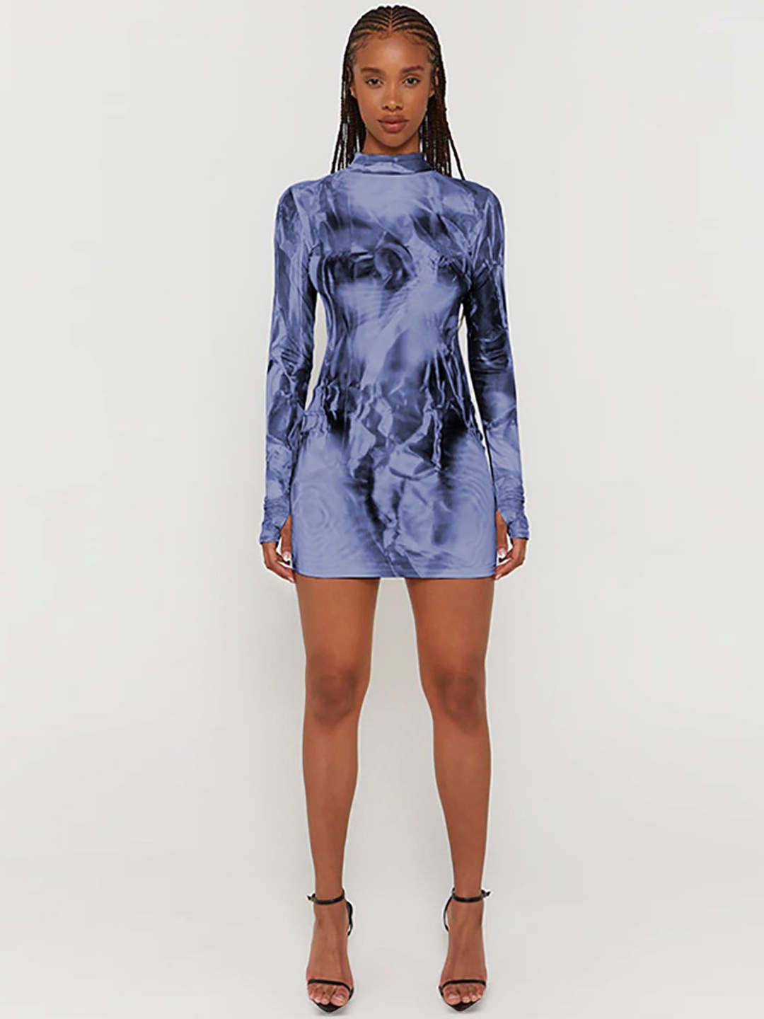 

StyleCast x Revolte Women Printed Bodycon Mini Dress, Blue
