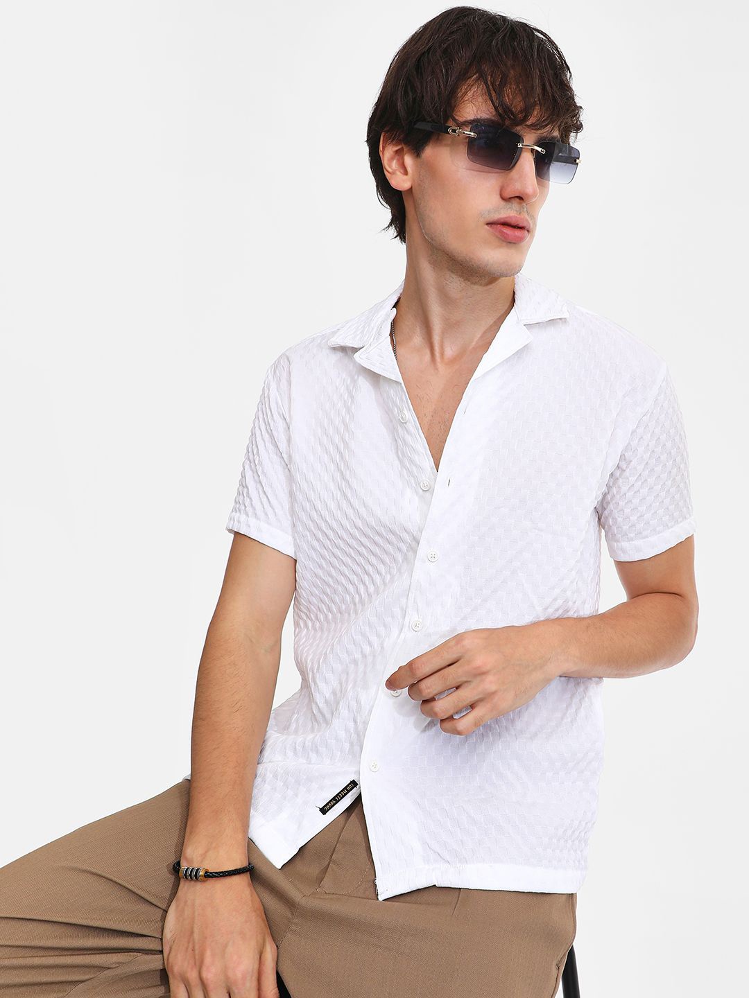 

Campus Sutra Men Textured Solid Casual Shirt, White