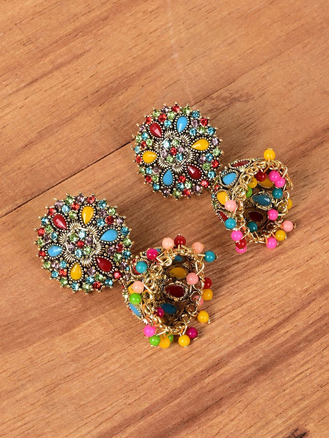 

Keviv Silver-Plated Oxidised Dome Shaped Jhumkas Earrings