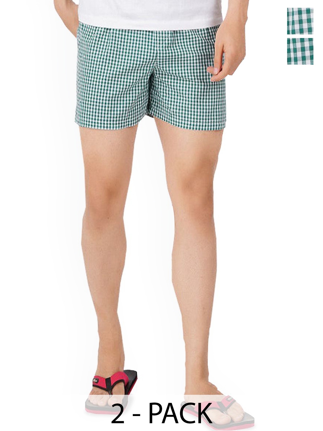 

Ramraj Pack Of 2 Cotton Checked Woven Boxers RAMSHORTS_WS5, Green
