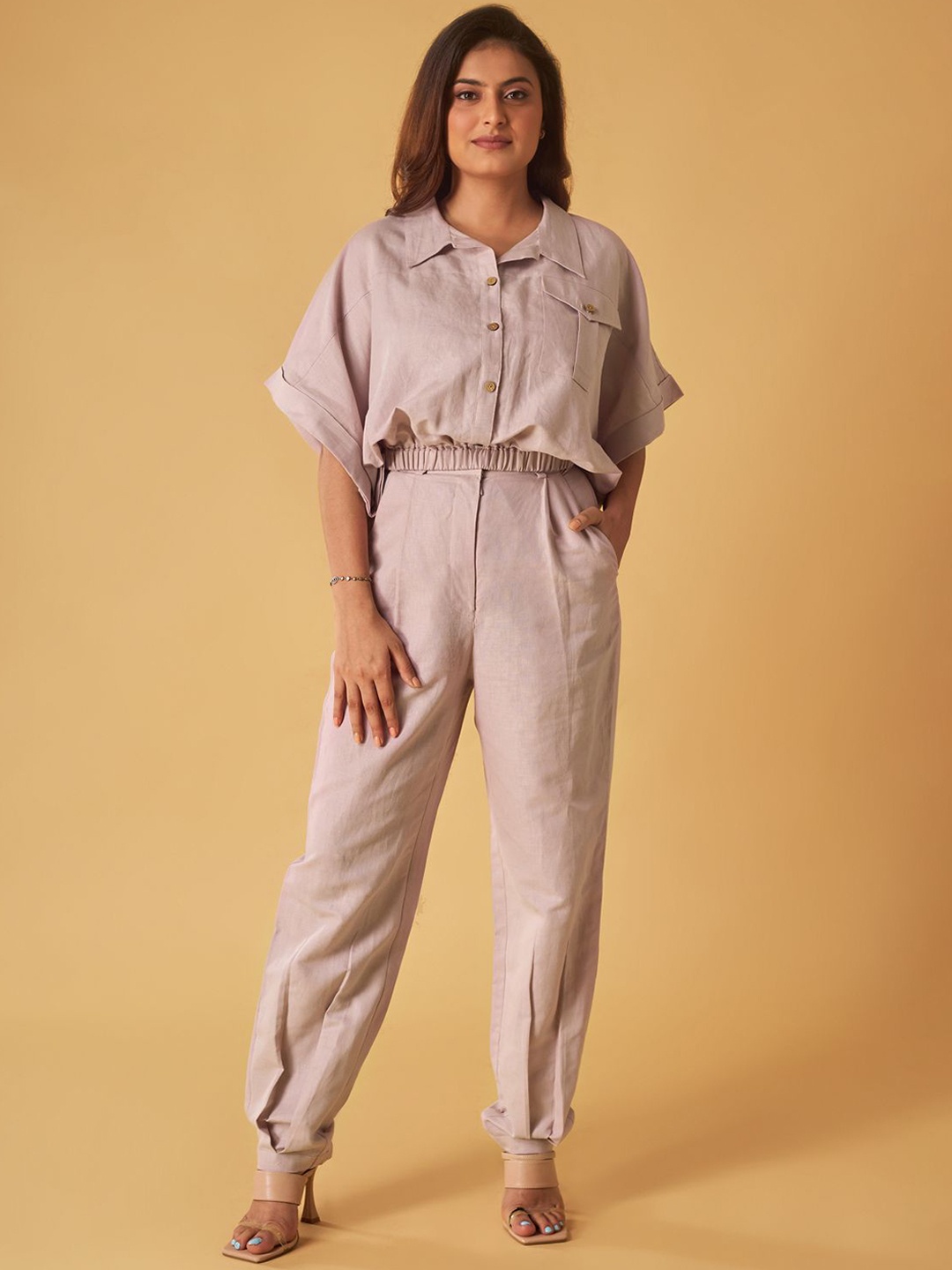 

Maisolos Cotton Linen Short Sleeves Shirt With Trousers, Pink