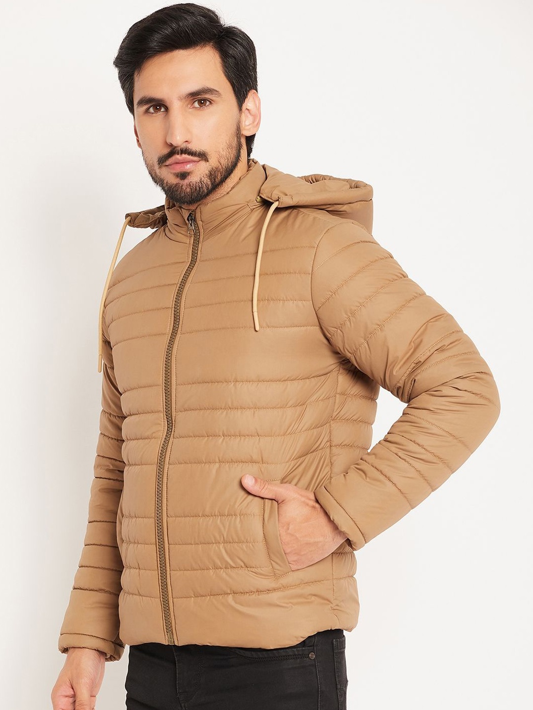 

VERO AMORE Men Solid Hooded Quilted Jacket, Beige
