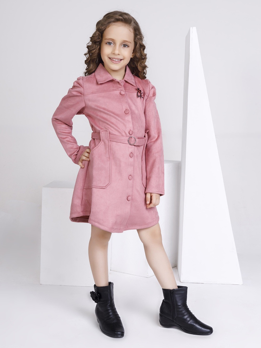 

Peppermint Girls Solid Belted Shirt Dress, Pink