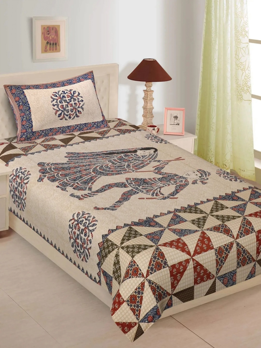 

LIVING ROOTS Purple Ethnic Motifs Cotton 144 TC Single Bedsheet with 1 Pillow Cover