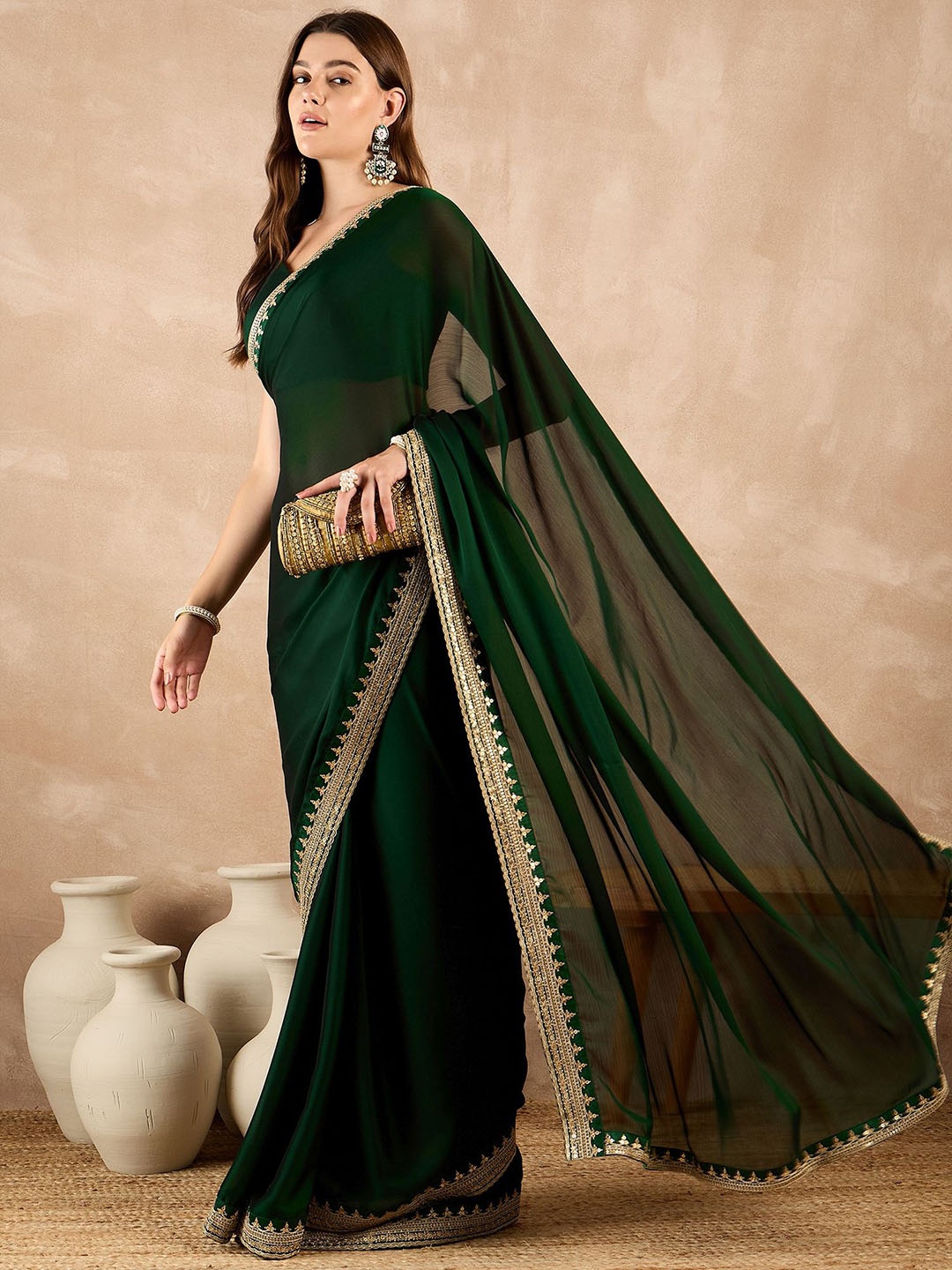 

all about you Embroidered Satin Saree, Green
