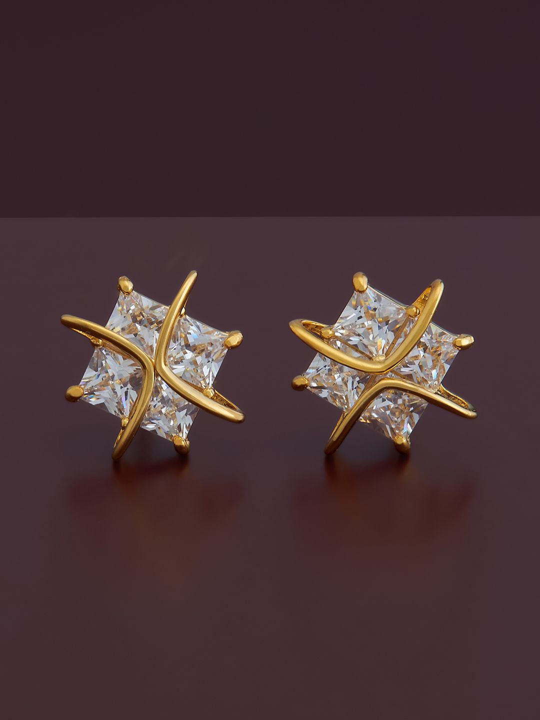 

Kushal's Fashion Jewellery 92.5 Pure Silver Gold-Plated Cubic Zirconia Studs