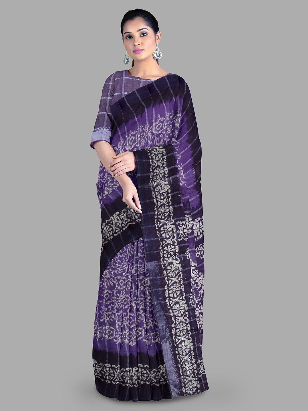 

The Chennai Silks Batik Zari Pure Cotton Chanderi Saree, Violet
