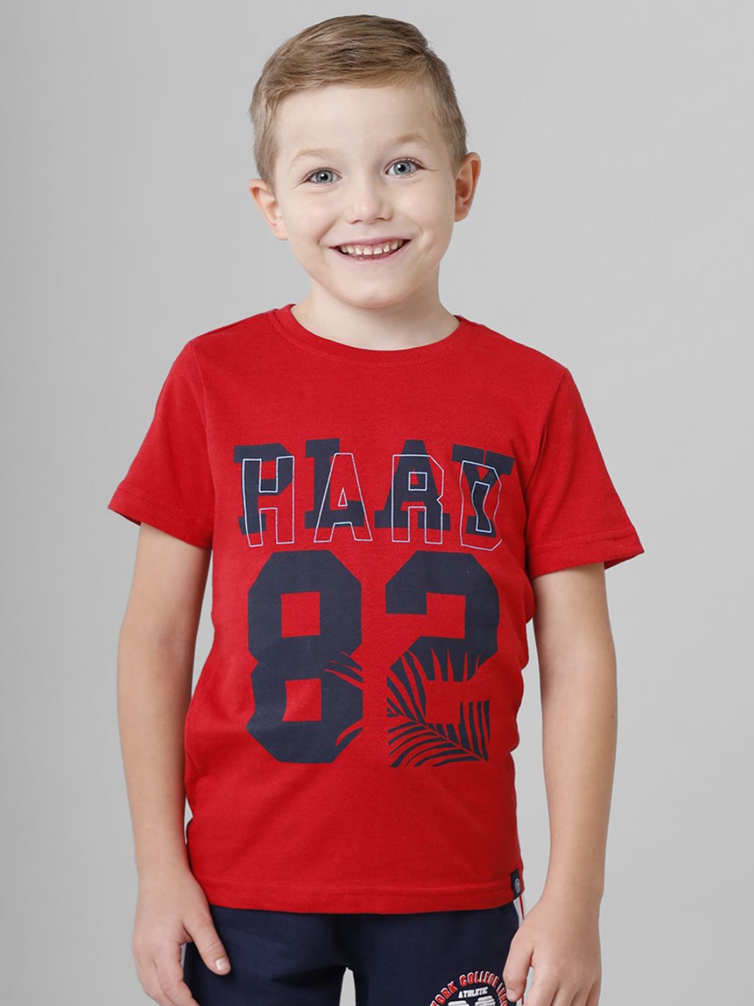 

CODEZ Boys Typography Printed Round Neck Cotton T-shirt, Red