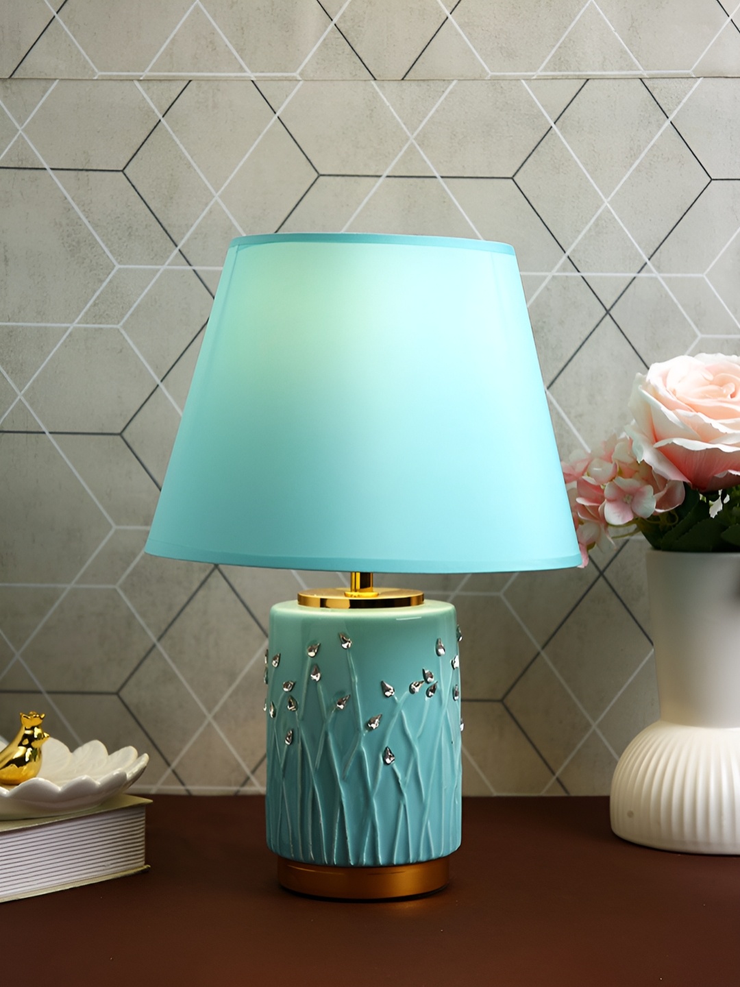 

TAYHAA Blue Ceramic Frusturical Shaped Table Lamp