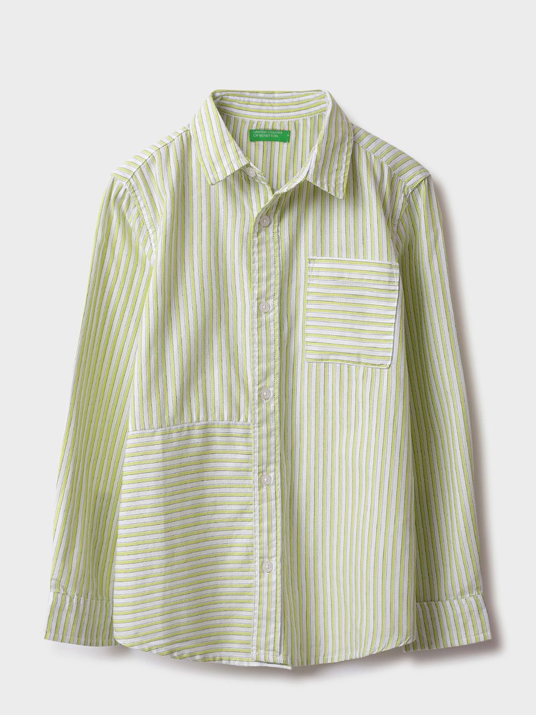 

United Colors of Benetton Boys Classic Vertical Striped Cotton Casual Shirt, Green
