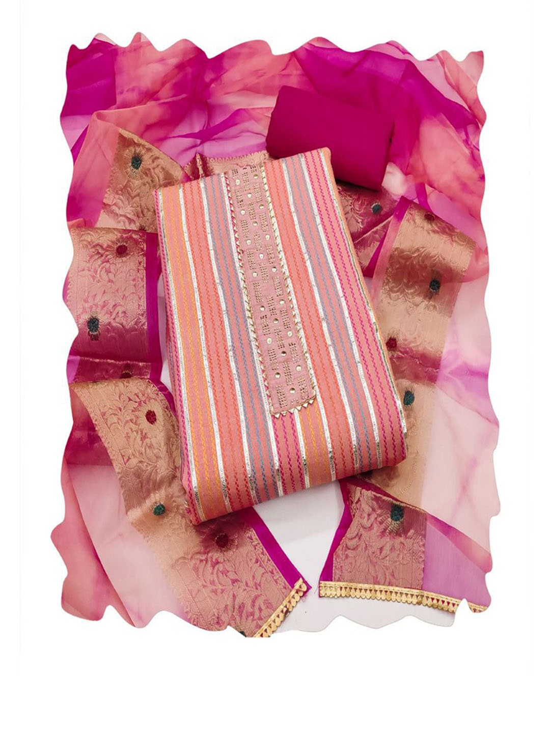

ASISA Ethnic Motifs Embroidered Beads and Stones Art Silk Unstitched Dress Material, Pink