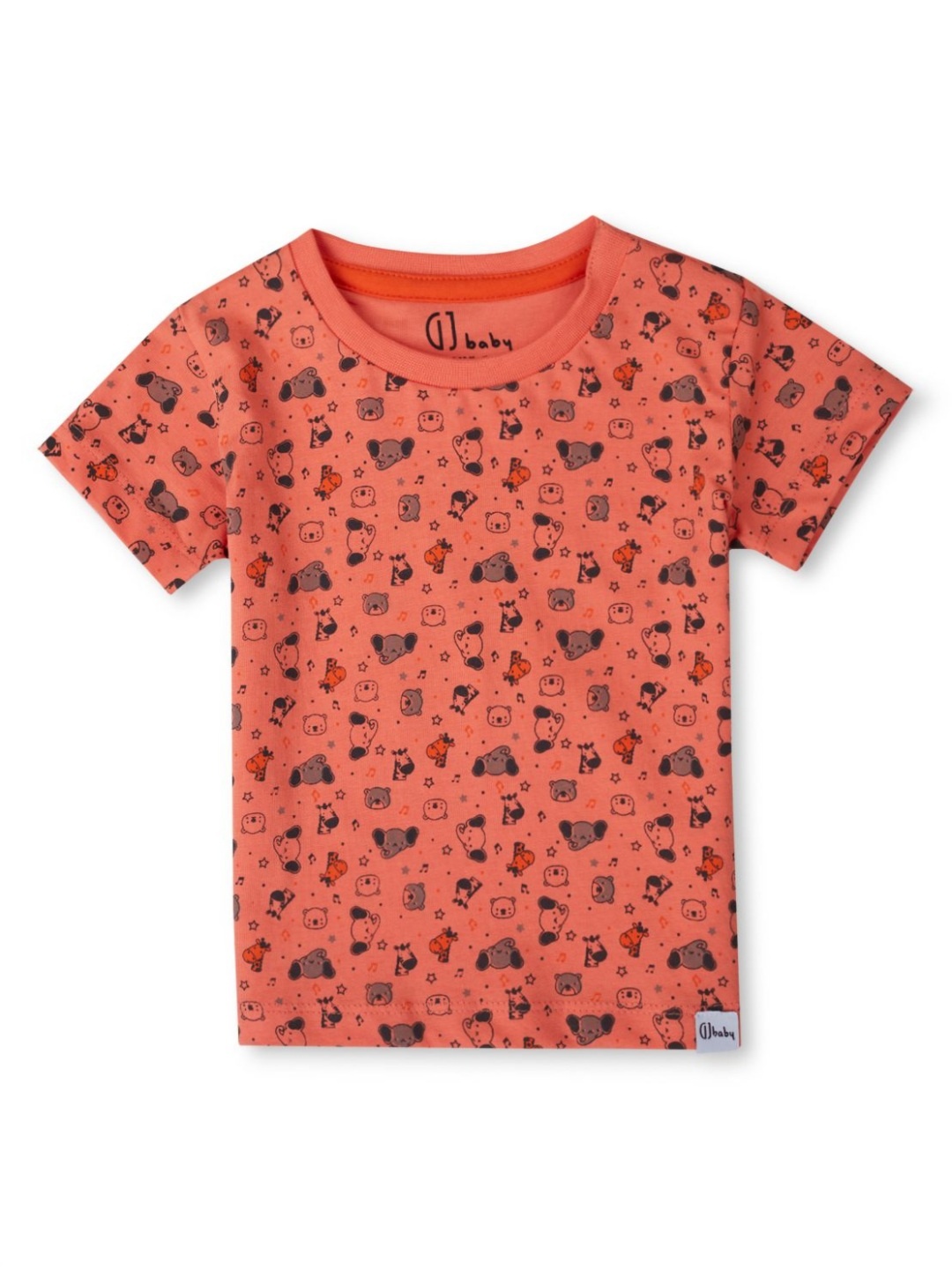 

GJ baby Boys Conversational Printed Round Neck Cotton T-shirt, Coral