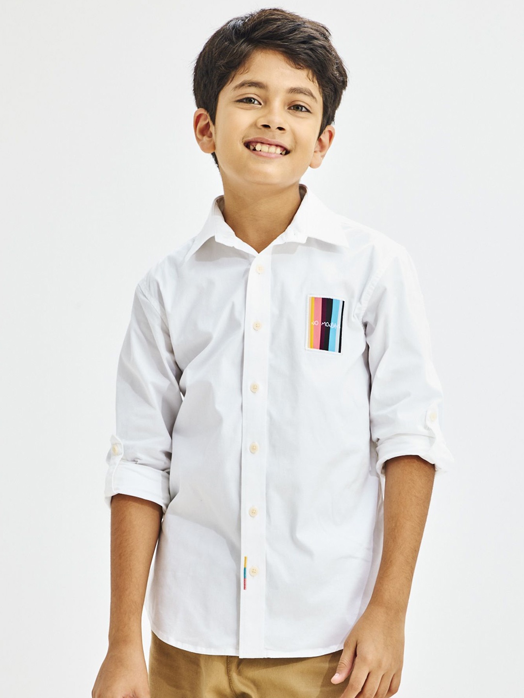 

NO MONDAYS Boys Relaxed Spread Collar Solid Cotton Casual Shirt, White