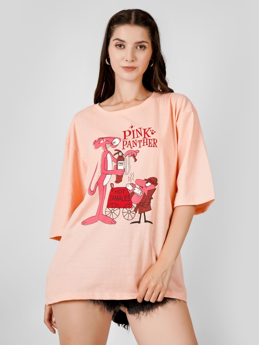 

MIMID Women Typography Printed Round Neck Cotton Oversized T-shirt, Pink