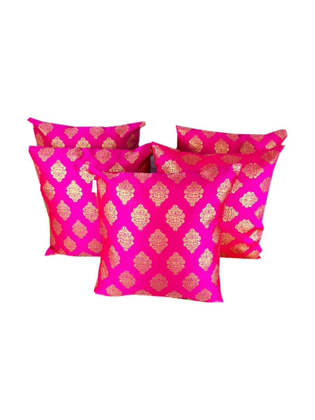 

Pink Parrot Peach-Coloured & Gold-Toned 5 Pieces Ethnic Motifs Square Cushion Covers