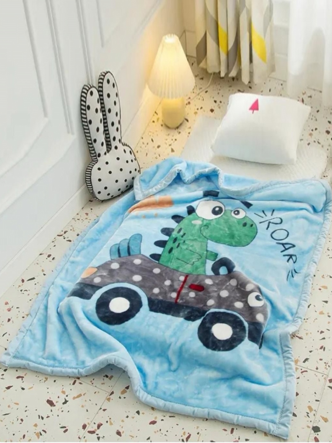 

Butterthief Kids Blue & Green Cartoon Characters 350 GSM Mink Single Bed Blanket